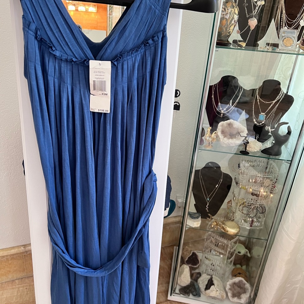 Kenneth Cole New York Pleated Blue Midi Dress